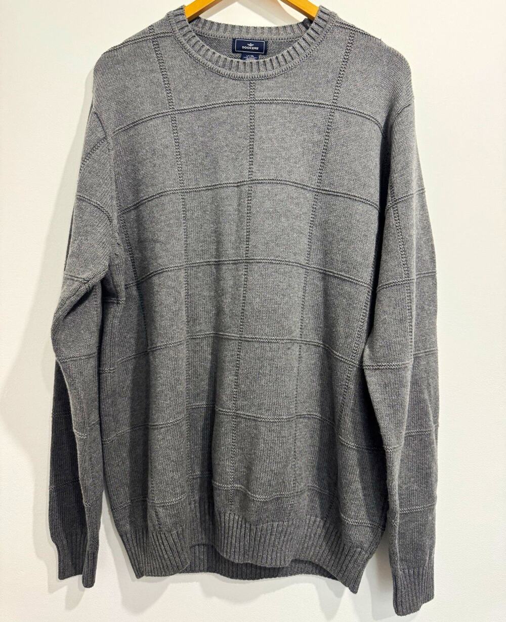 Dockers Gray Geometric Crew Neck Cotton Pullover Sweater LT Big & Tall#1124
